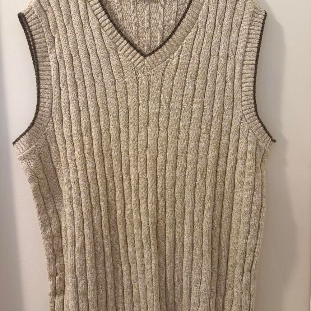 VTG 90's Liberty Sweaters Women's Cream and Tan Oversized Sweater Vest XL